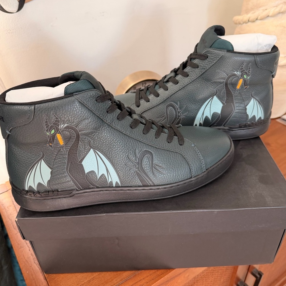 Coach x Disney Men's Black and Teal Dragon Sneakers
